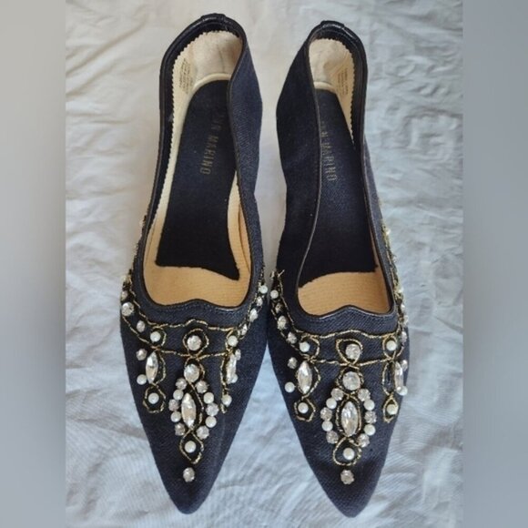 Ann Marino Fabric Upper Leather Sole. Black. Beaded  Pointed. Size 8.5M - Picture 3 of 7